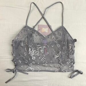 NWT Savage X Fenty Devore Dreams Silver Velvet Sleep Cami‎ Lace Up Sides Sz L